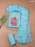 Teal Blue Kota Dress Material With Embroidery Work Neck Pattern and Bottom & Kota Dupatta