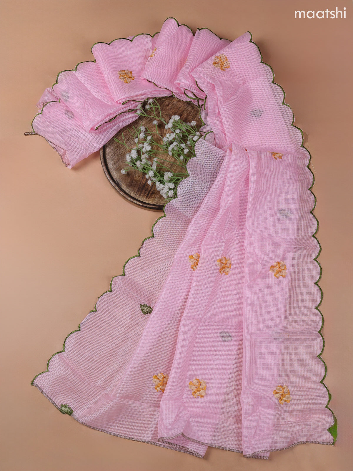 Pink Kota Dress Material With Embroidery Work Neck Pattern and Bottom & Kota Dupatta