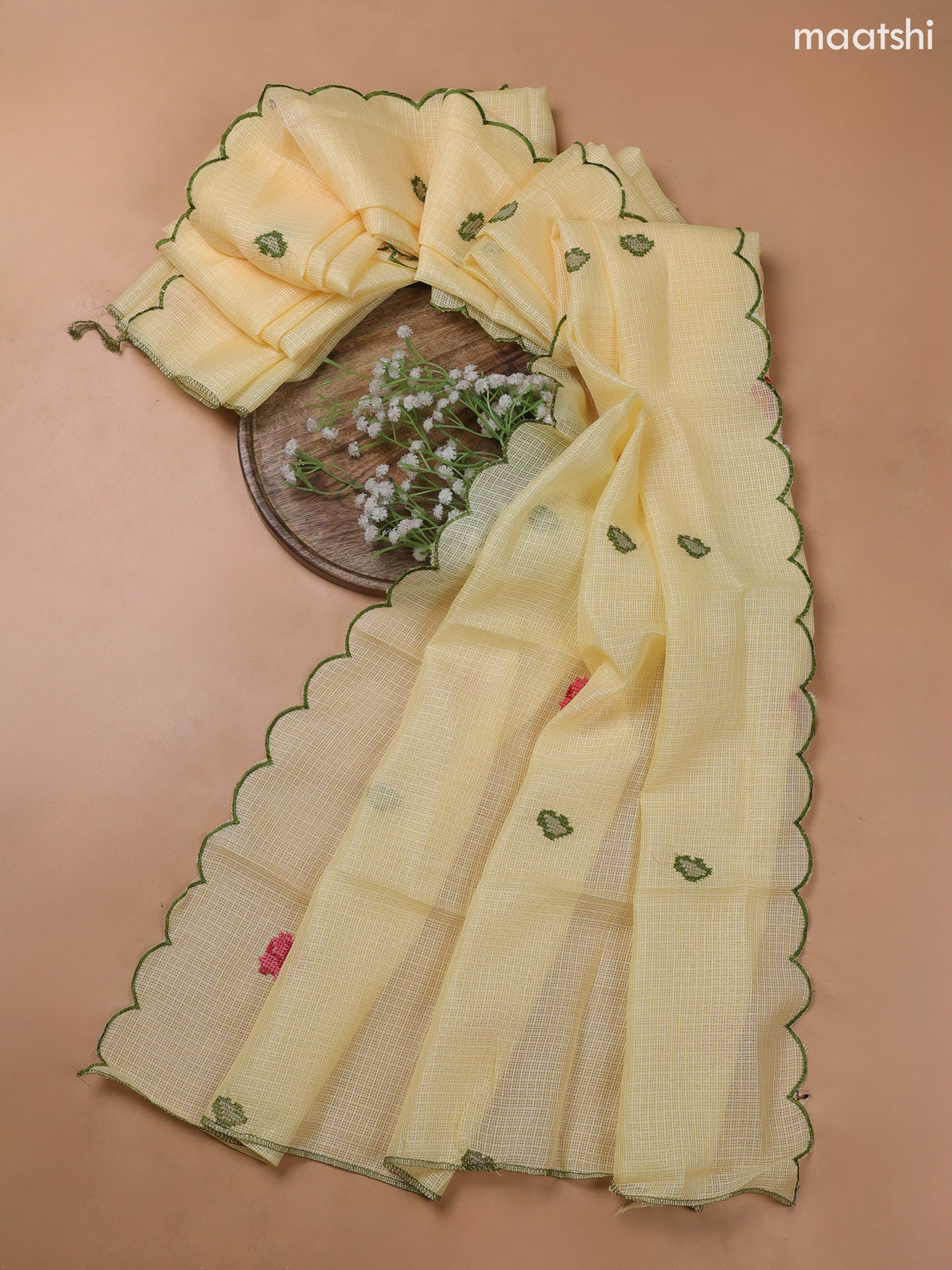 Yellow Kota Dress Material With Embroidery Work Neck Pattern and Bottom & Kota Dupatta