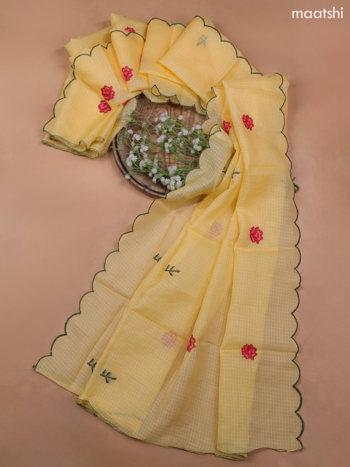 Yellow Kota Dress Material With Embroidery Work Neck Pattern and Bottom & Kota Dupatta
