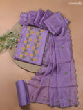 Lavender Kota Dress Material With Embroidery Work Neck Pattern and Bottom & Kota Dupatta
