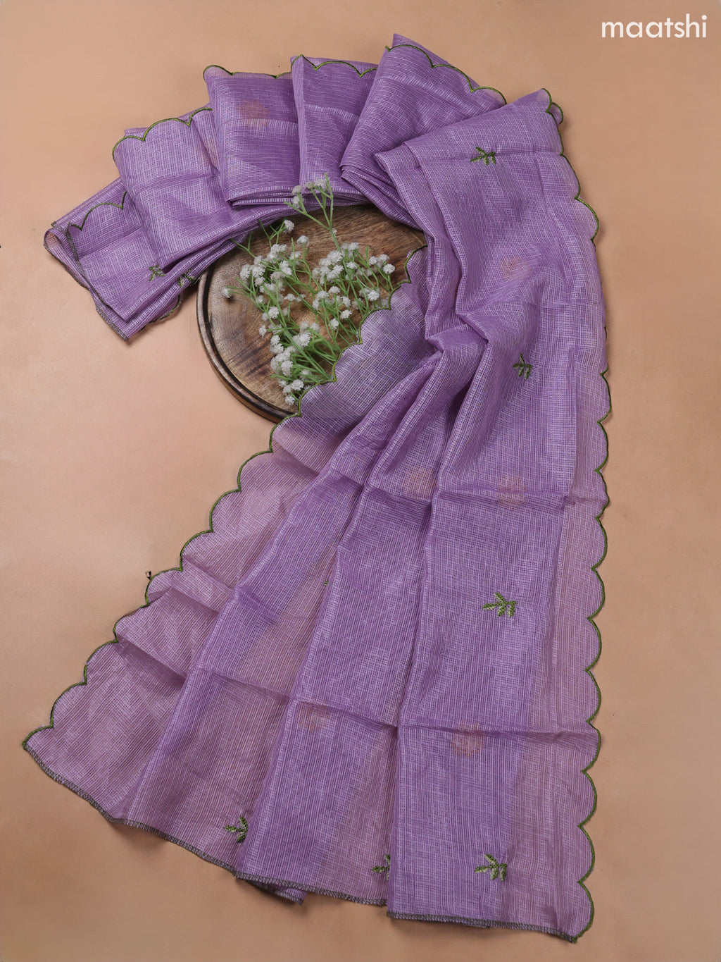 Lavender Kota Dress Material With Embroidery Work Neck Pattern and Bottom & Kota Dupatta