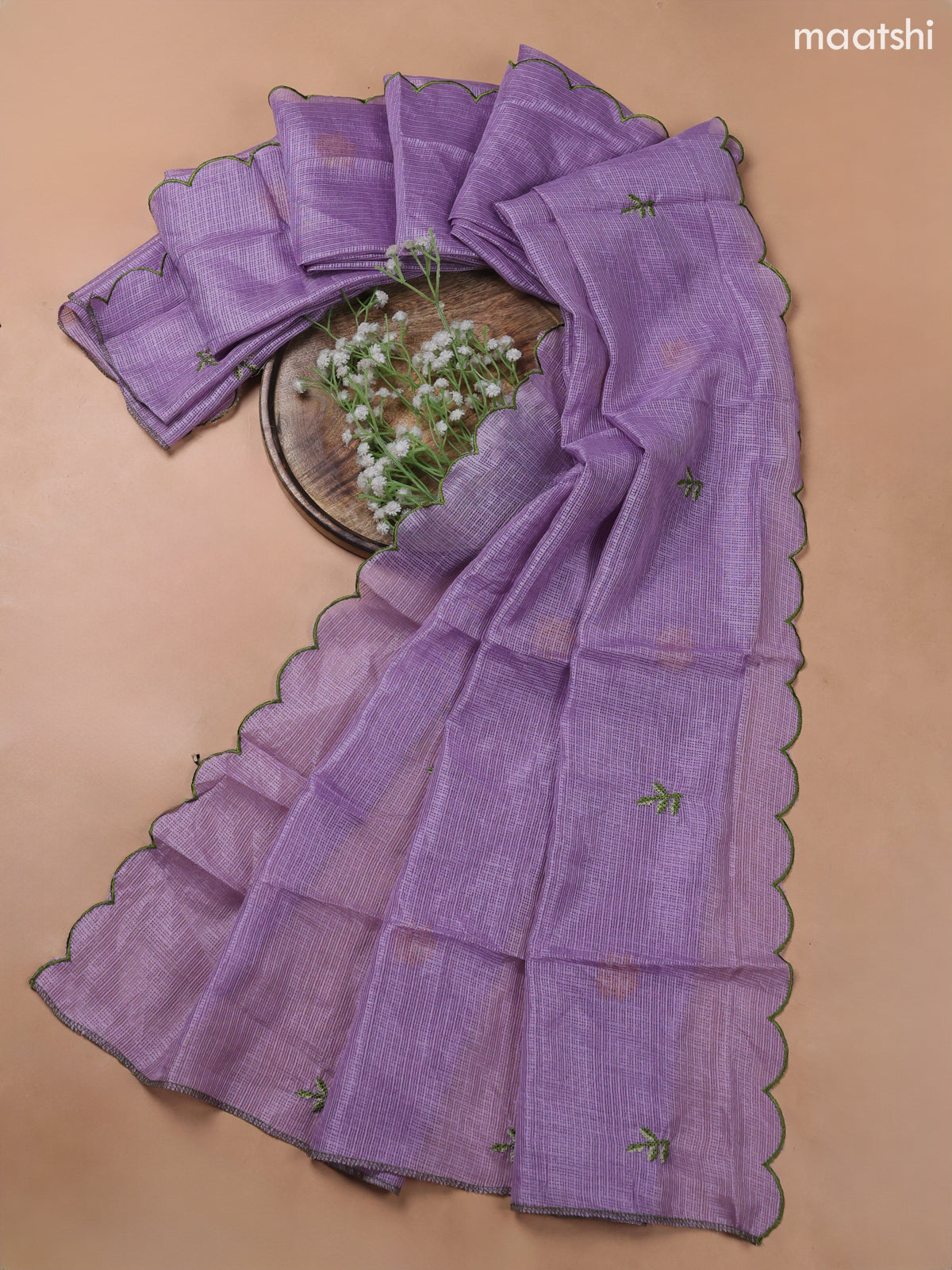Lavender Kota Dress Material With Embroidery Work Neck Pattern and Bottom & Kota Dupatta