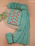 Pastel Green Kota Dress Material With Embroidery Work Neck Pattern and Bottom & Kota Dupatta