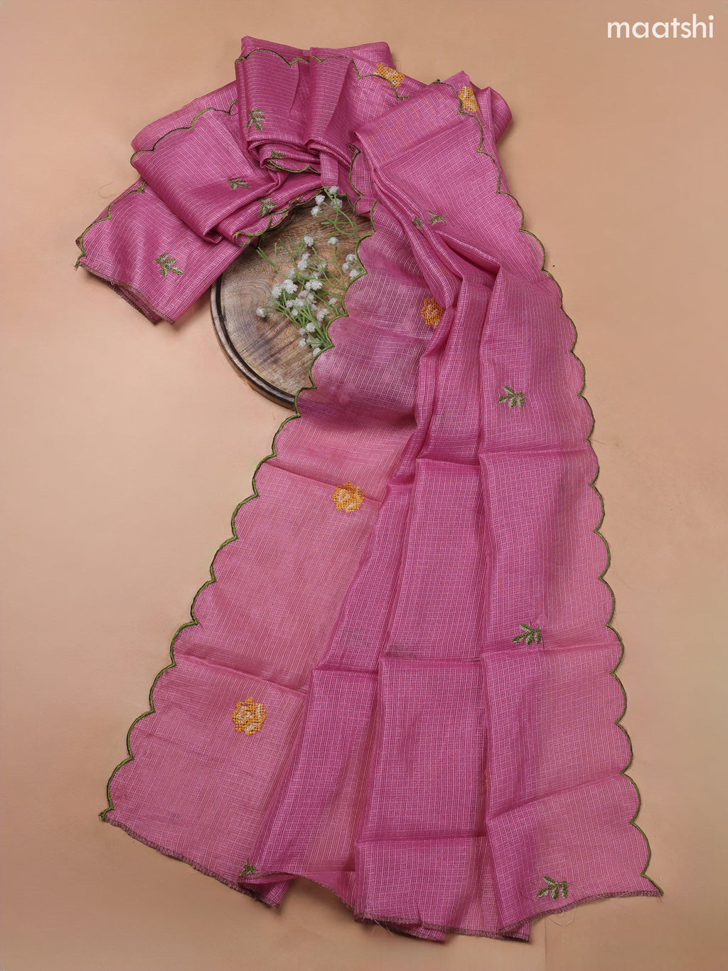 Pink Kota Dress Material With Embroidery Work Neck Pattern and Bottom & Kota Dupatta