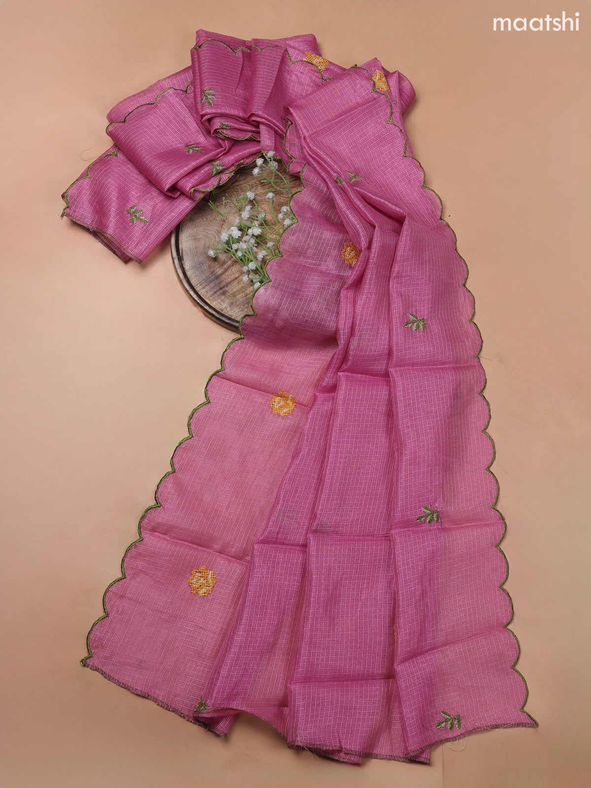 Pink Kota Dress Material With Embroidery Work Neck Pattern and Bottom & Kota Dupatta