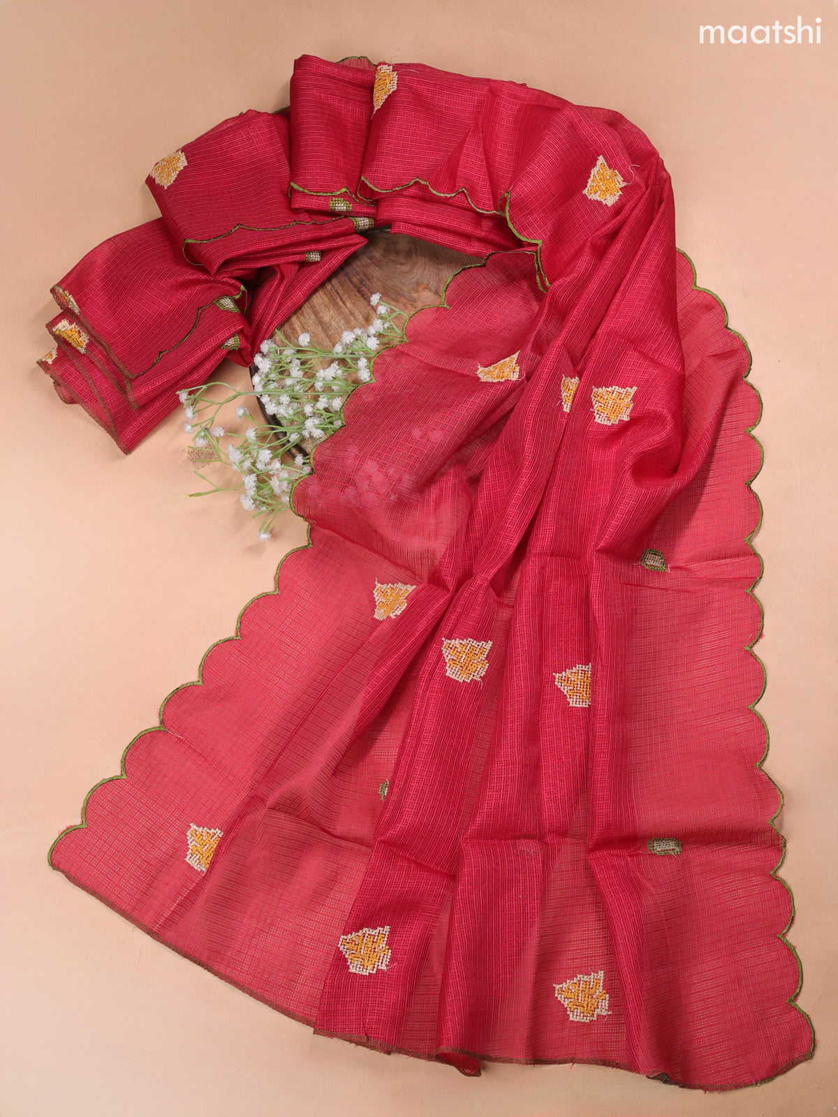 Maroon Kota Dress Material With Embroidery Work Neck Pattern and Bottom & Kota Dupatta