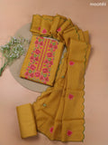 Mustard Yellow Kota Dress Material With Embroidery Work Neck Pattern and Bottom & Kota Dupatta