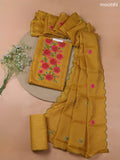 Mustard Yellow Kota Dress Material With Embroidery Work Neck Pattern and Bottom & Kota Dupatta