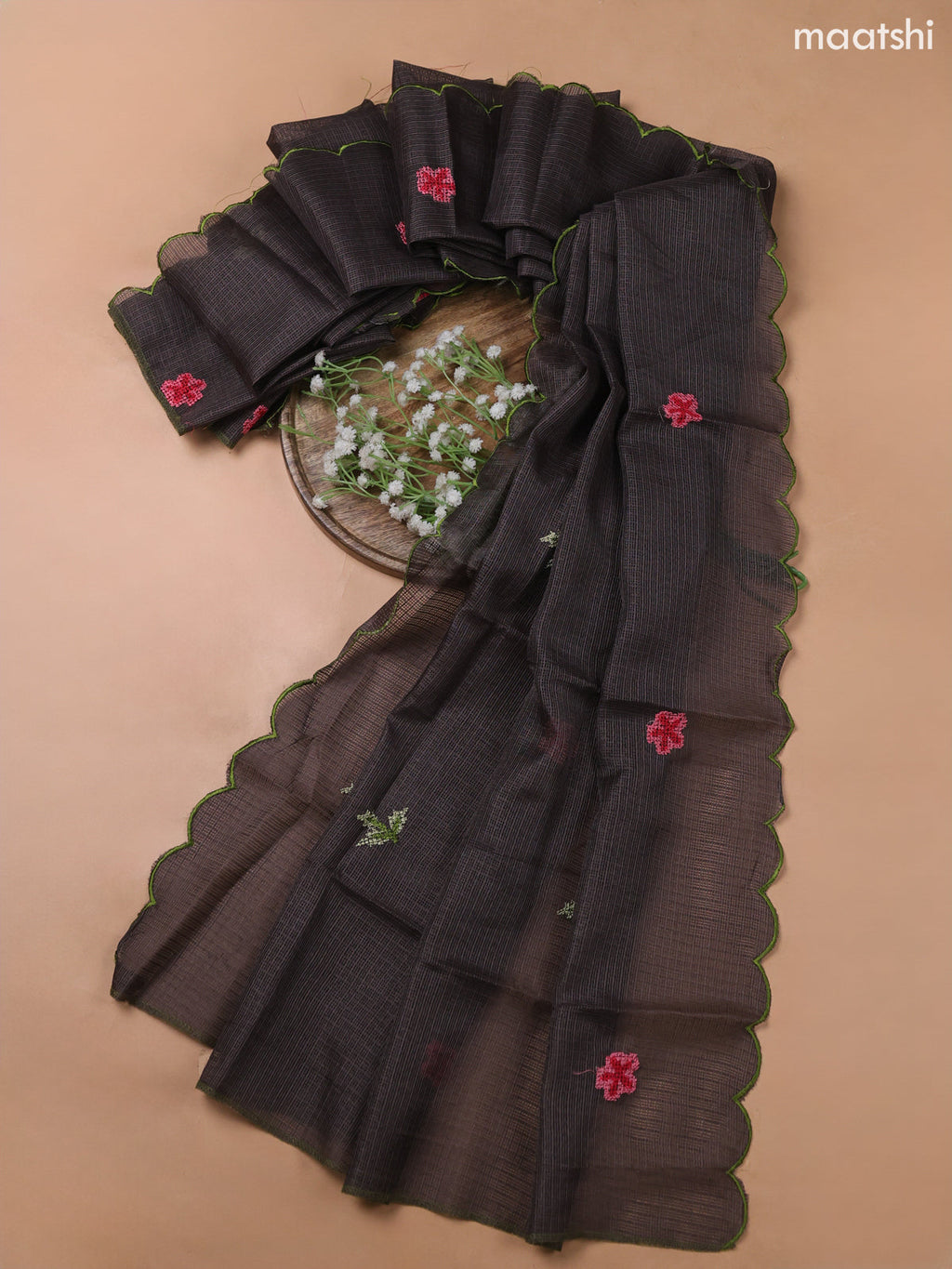Black Kota Dress Material With Embroidery Work Neck Pattern and Bottom & Kota Dupatta