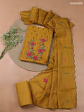 Mustard Yellow Kota Dress Material With Embroidery Work Neck Pattern and Bottom & Kota Dupatta