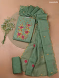 Green Kota Dress Material With Embroidery Work Neck Pattern and Bottom & Kota Dupatta