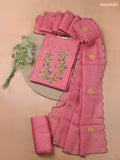 Peach Pink Kota Dress Material With Embroidery Work Neck Pattern and Bottom & Kota Dupatta
