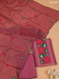 Dark Mauve Pink Kota Dress Material With Embroidery Work Neck Pattern and Bottom & Dupatta