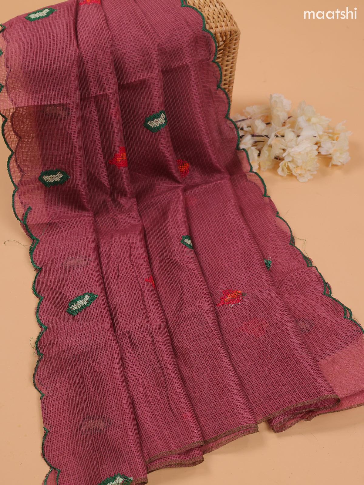 Dark Mauve Pink Kota Dress Material With Embroidery Work Neck Pattern and Bottom & Dupatta