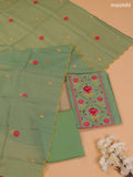 Light Green Kota Dress Material With Embroidery Work Neck Pattern and Bottom & Dupatta