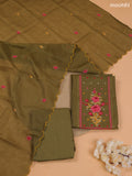 Mehandi Green Kota Dress Material With Embroidery Work Neck Pattern and Bottom & Dupatta