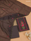 Elephant Grey Kota Dress Material With Embroidery Work Neck Pattern and Bottom & Dupatta