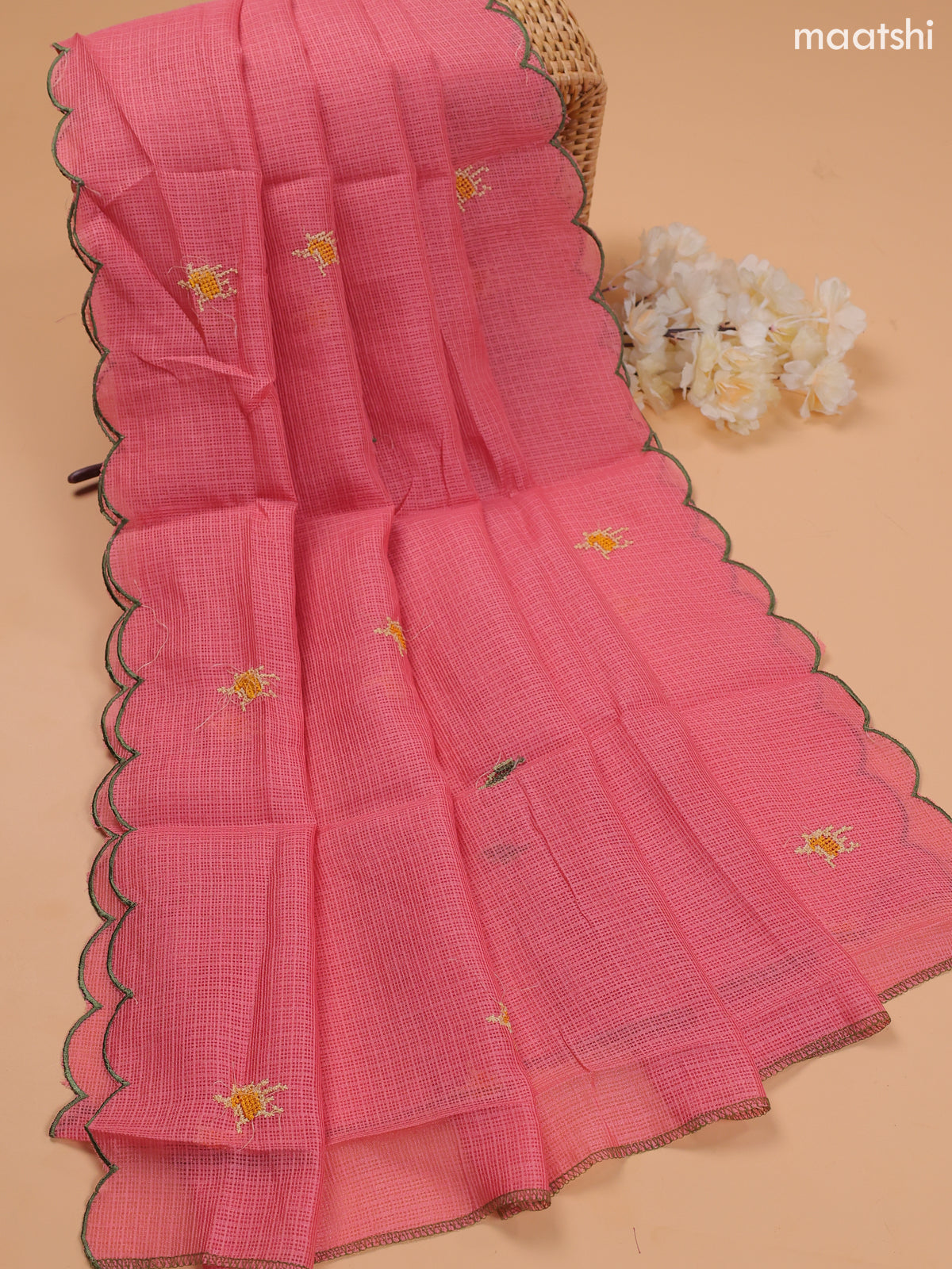 Pink Kota Dress Material With Embroidery Work Neck Pattern and Bottom & Dupatta