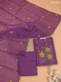 Dark Purple Kota Dress Material With Embroidery Work Neck Pattern and Bottom & Dupatta