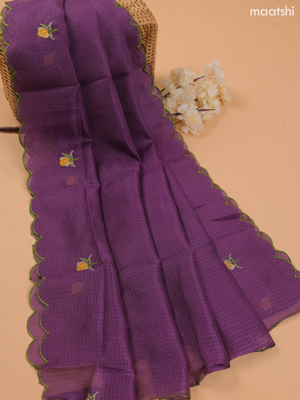 Dark Purple Kota Dress Material With Embroidery Work Neck Pattern and Bottom & Dupatta