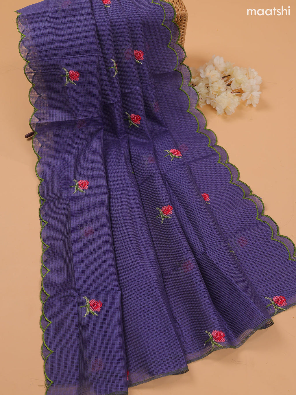 Navy Blue Kota Dress Material With Embroidery Work Neck Pattern and Bottom & Dupatta