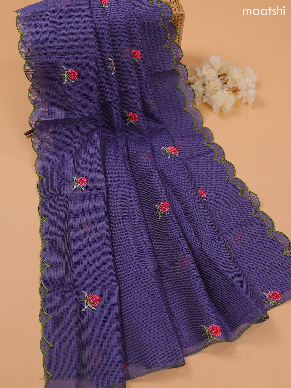 Navy Blue Kota Dress Material With Embroidery Work Neck Pattern and Bottom & Dupatta
