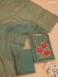 Pastel Green Kota Dress Material With Embroidery Work Neck Pattern and Bottom & Dupatta