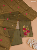 Mehandi Green Kota Dress Material With Embroidery Work Neck Pattern and Bottom & Dupatta