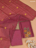 Dark Mauve Pink Kota Dress Material With Embroidery Work Neck Pattern and Bottom & Dupatta