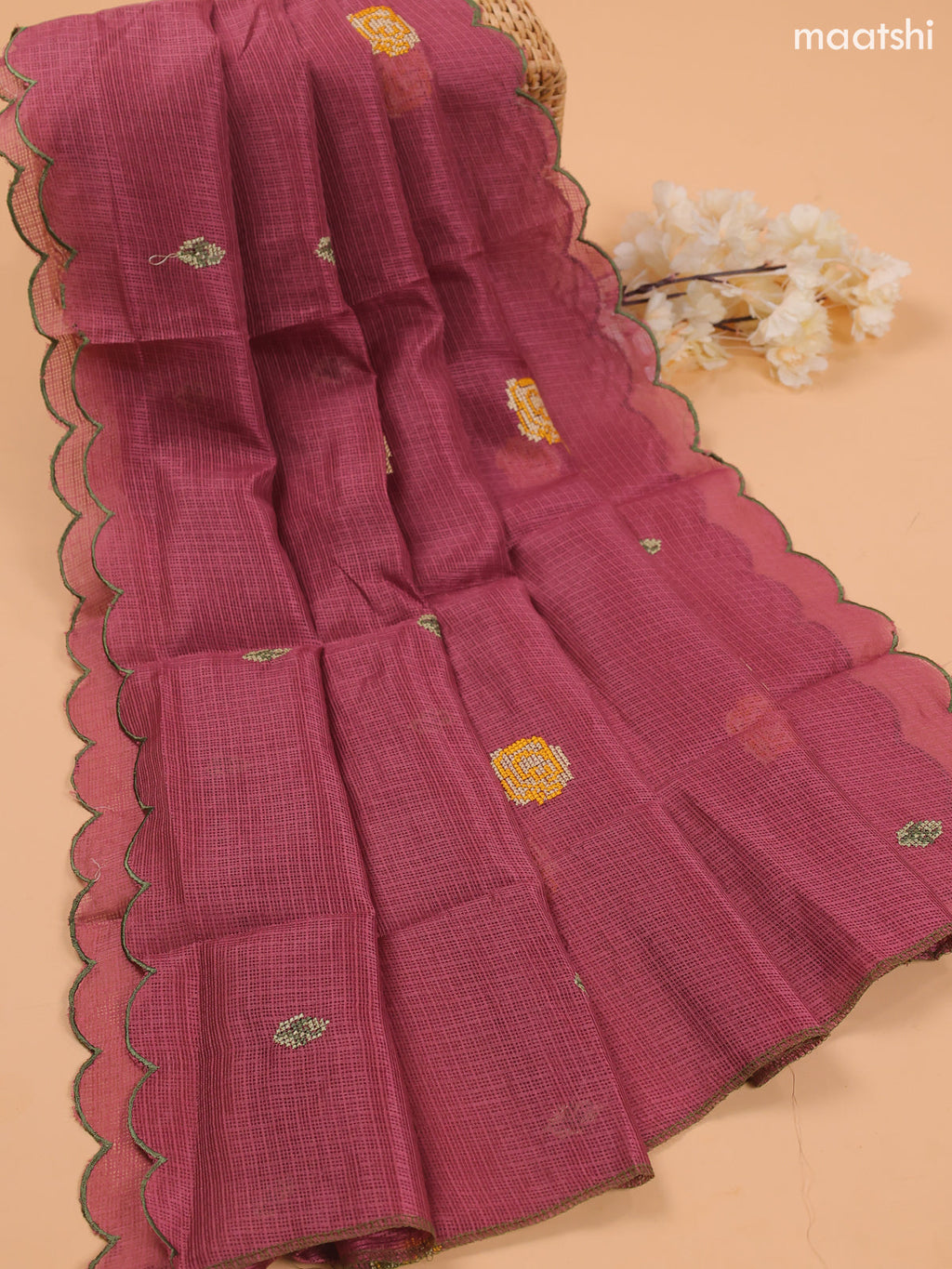 Dark Mauve Pink Kota Dress Material With Embroidery Work Neck Pattern and Bottom & Dupatta