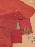 Rustic Maroon Kota Dress Material With Embroidery Work Neck Pattern and Bottom & Dupatta