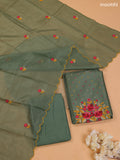 Light Green Kota Dress Material With Embroidery Work Neck Pattern and Bottom & Dupatta