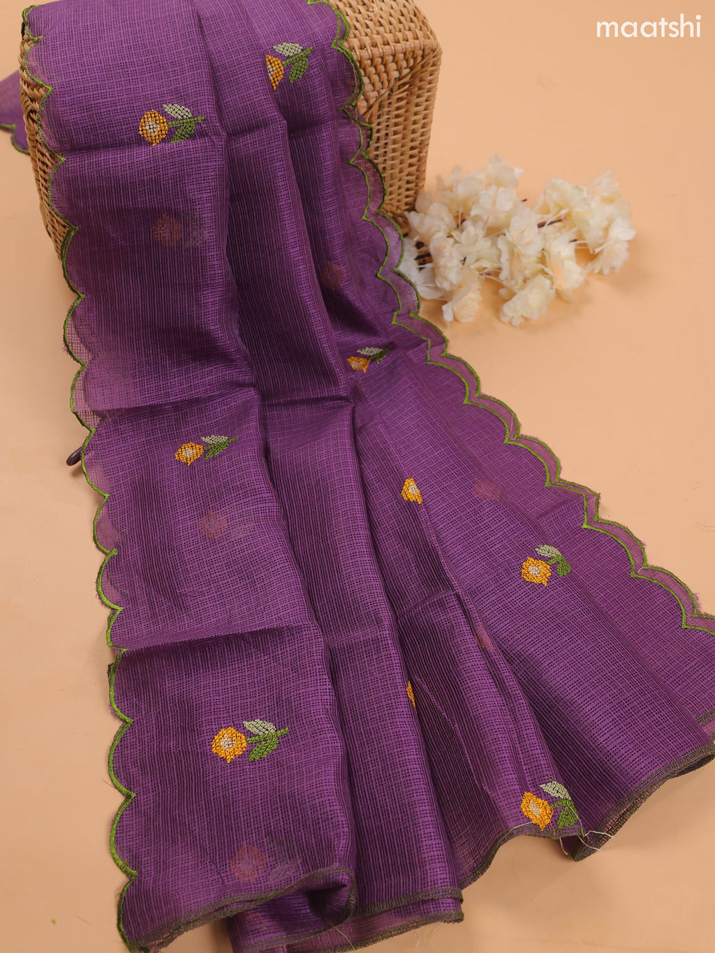 Dark Purple Kota Dress Material With Embroidery Work Neck Pattern and Bottom & Dupatta