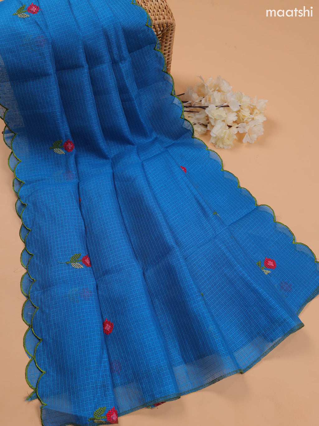 Cs Blue Kota Dress Material With Embroidery Work Neck Pattern and Bottom & Dupatta
