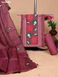 Rosy Brown Kota Dress Material With Floral Embroidery Work Neck Pattern and Bottom & Dupatta
