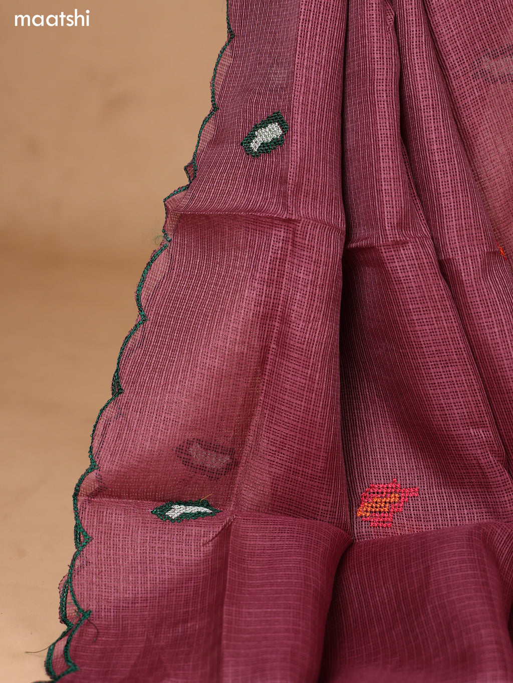 Rosy Brown Kota Dress Material With Floral Embroidery Work Neck Pattern and Bottom & Dupatta