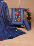 Bluish Grey Kota Dress Material With Floral Embroidery Work Neck Pattern and Bottom & Dupatta