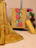 Mustard Kota Dress Material With Floral Embroidery Work Neck Pattern and Bottom & Dupatta