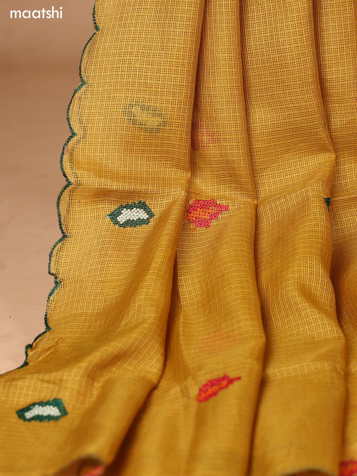 Mustard Kota Dress Material With Floral Embroidery Work Neck Pattern and Bottom & Dupatta