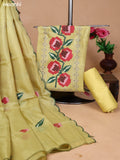 Lime Yellow Kota Dress Material With Floral Embroidery Work Neck Pattern and Bottom & Dupatta