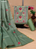 Pastel Green Kota Dress Material With Floral Embroidery Work Neck Pattern and Bottom & Dupatta