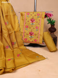 Mustard Kota Dress Material With Floral Embroidery Work Neck Pattern and Bottom & Dupatta