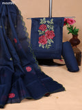 Dark Peacock Blue Kota Dress Material With Floral Embroidery Work Neck Pattern and Bottom & Dupatta