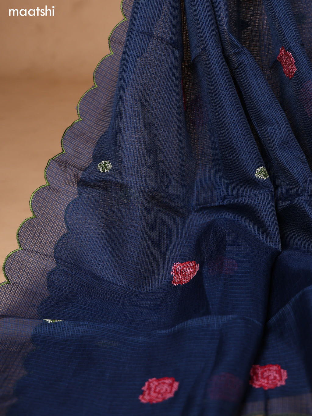 Dark Peacock Blue Kota Dress Material With Floral Embroidery Work Neck Pattern and Bottom & Dupatta