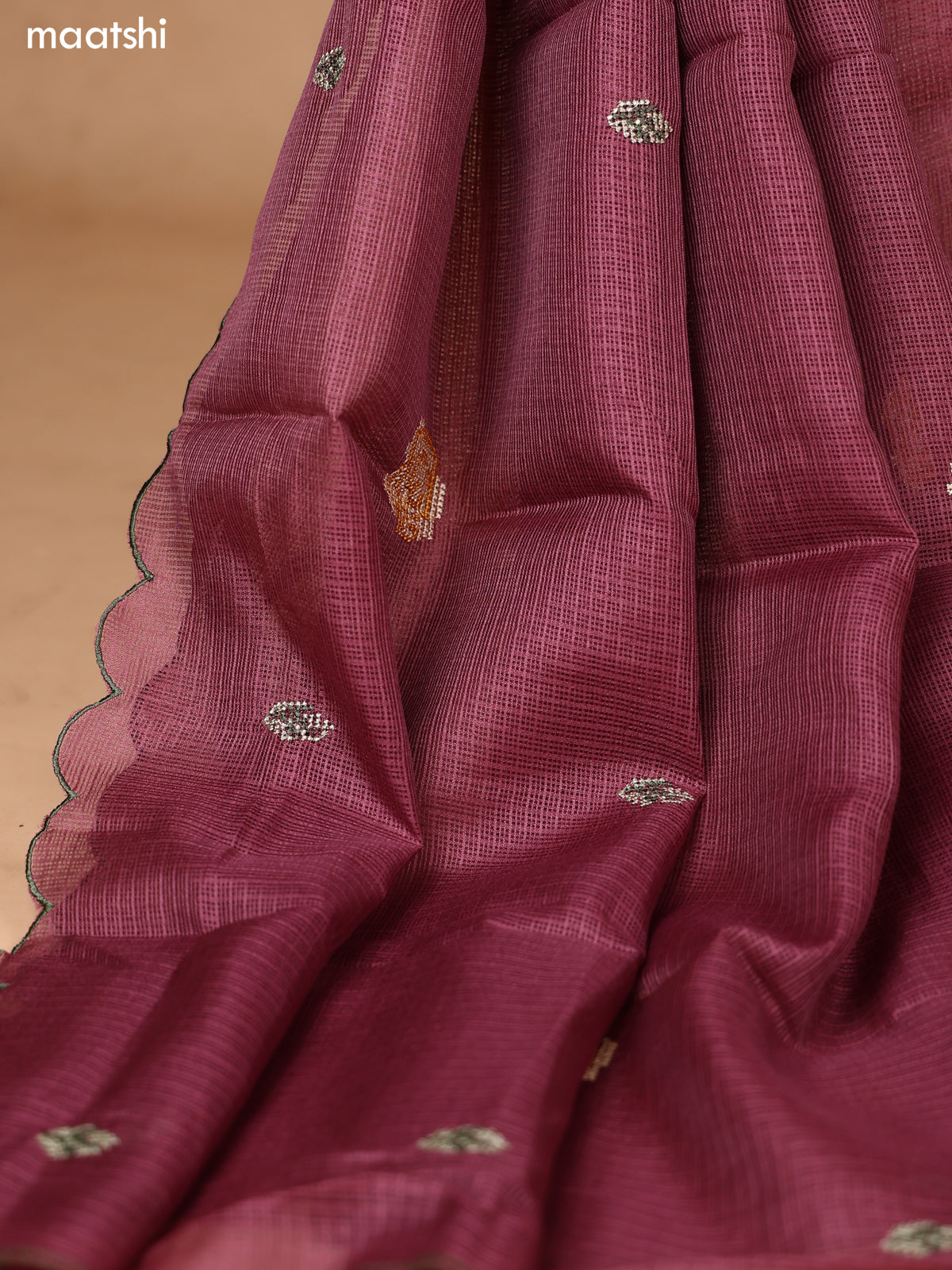 Rosy Brown Kota Dress Material With Floral Embroidery Work Neck Pattern and Bottom & Dupatta