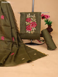 Dark Mehendi Green Kota Dress Material With Floral Embroidery Work Neck Pattern and Bottom & Dupatta