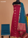 Wine Shade and Peacock Green Semi Silk Cotton Dress Material With Zari Buttas And Bottom & Dupatta