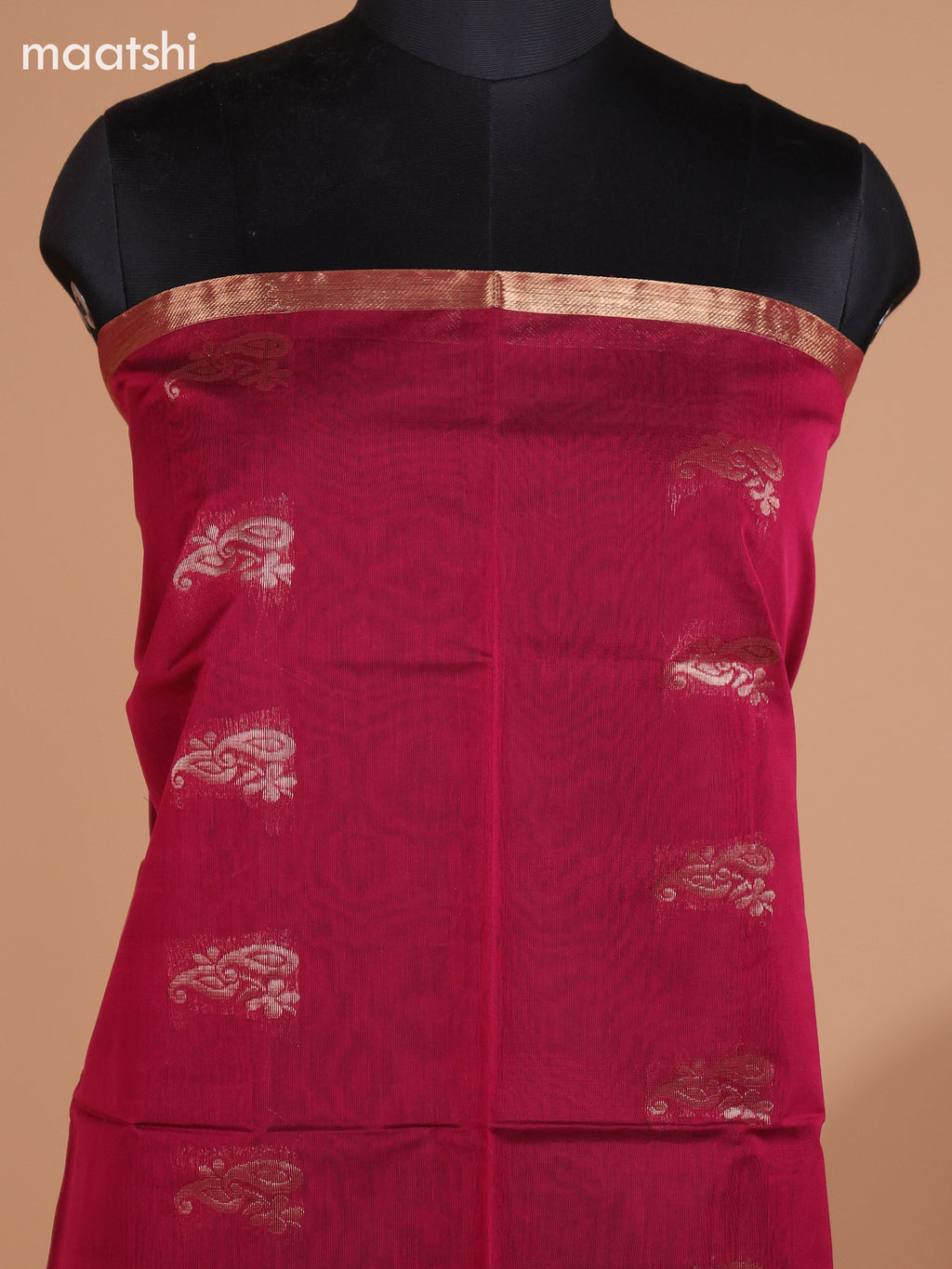 Wine Shade and Peacock Green Semi Silk Cotton Dress Material With Zari Buttas And Bottom & Dupatta