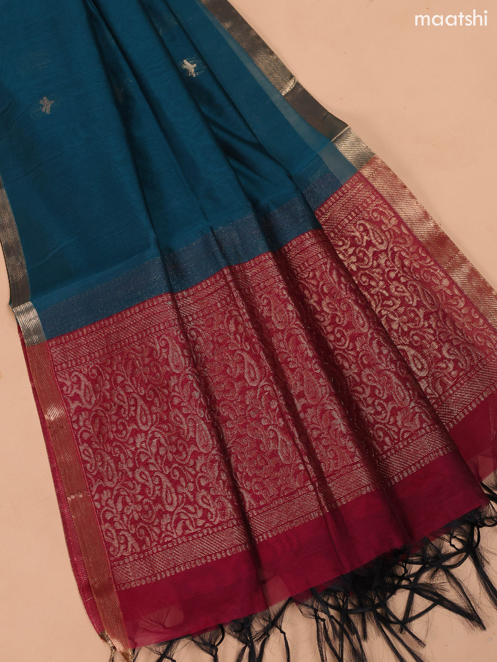 Wine Shade and Peacock Green Semi Silk Cotton Dress Material With Zari Buttas And Bottom & Dupatta